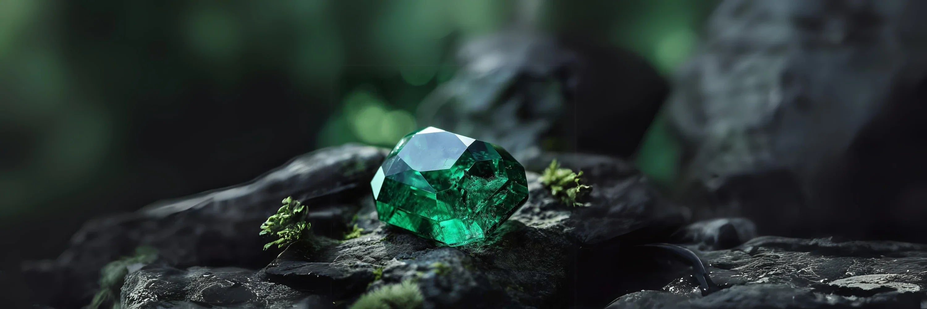 Cavell Natural Emerald collection cover image featuring a vivid green emerald gemstone on a stone surface, symbolizing harmony, renewal, and hidden rose quartz meaning