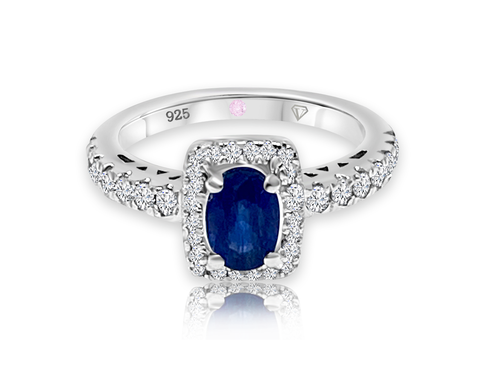 Cavell Feel Timeless sterling silver ring featuring a natural sapphire gemstone surrounded by round-cut cubic zirconia accents with hidden rose quartz gemstone inside the band