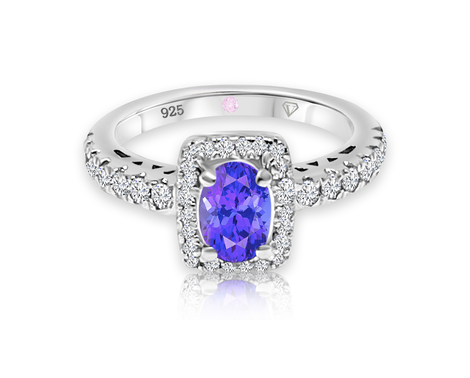 Cavell Feel Timeless sterling silver ring featuring a natural tanzanite gemstone surrounded by round-cut cubic zirconia accents with hidden rose quartz gemstone inside the band
