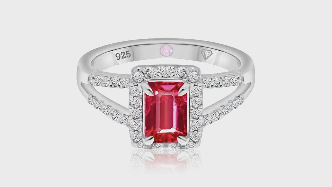 360° video of Cavell Classic Allure natural ruby ring in sterling silver surrounded by round-cut cubic zirconia accents with hidden rose quartz gemstone inside