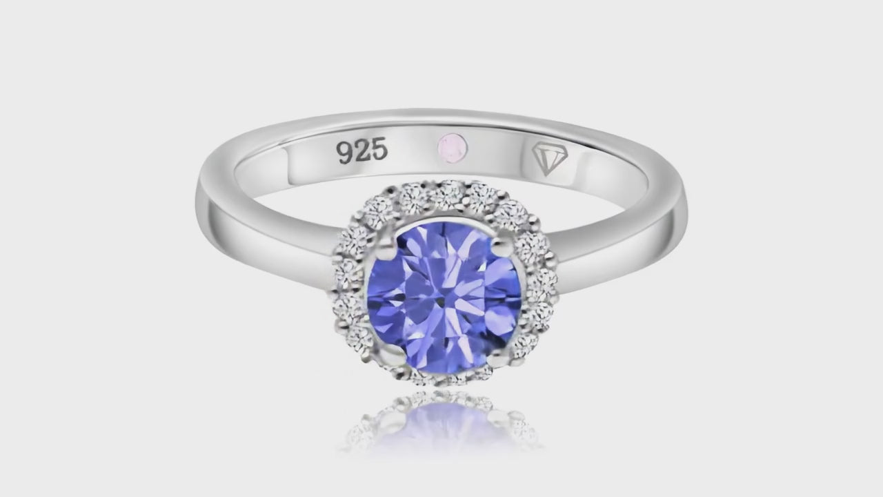 360° video of Cavell Eternal Love natural tanzanite ring in sterling silver surrounded by round-cut cubic zirconia accents with hidden rose quartz gemstone inside