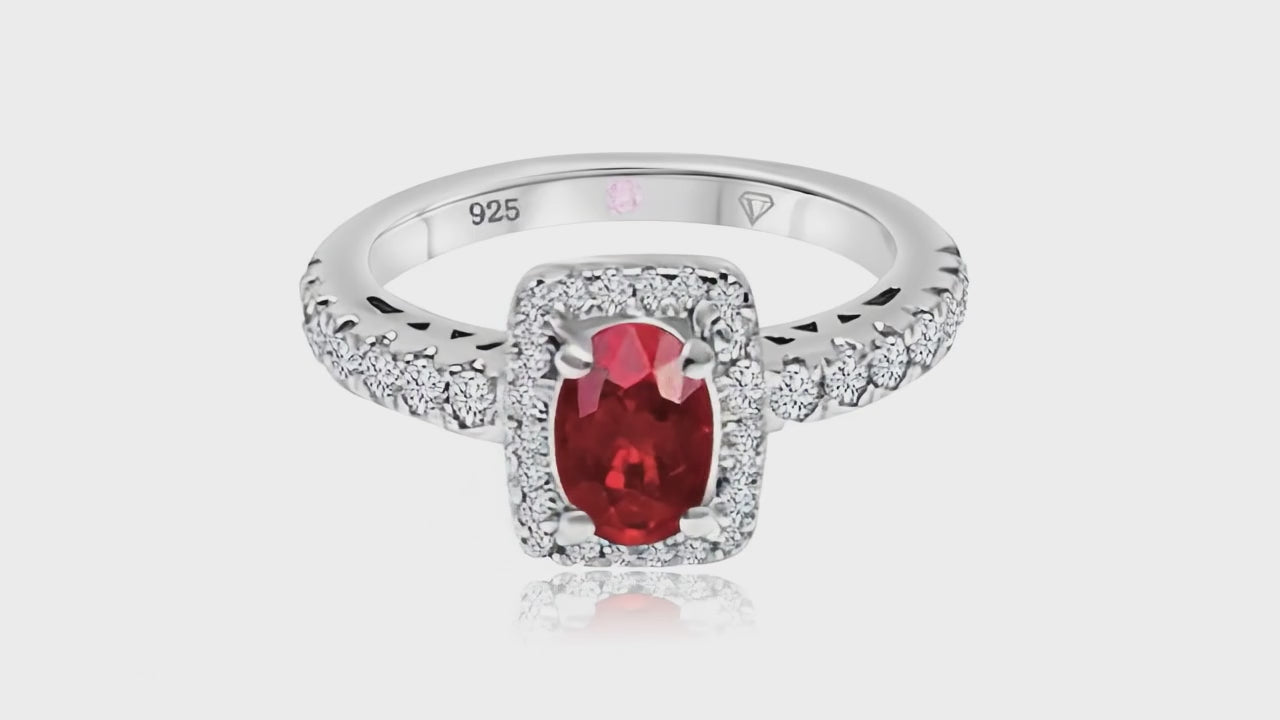 360° video of Cavell Feel Timeless natural ruby ring in sterling silver surrounded by round-cut cubic zirconia accents with hidden rose quartz gemstone inside