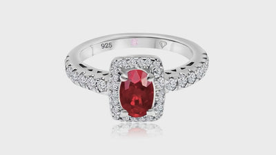 360° video of Cavell Feel Timeless natural ruby ring in sterling silver surrounded by round-cut cubic zirconia accents with hidden rose quartz gemstone inside