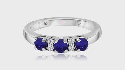 360° video of Cavell Trilogy of Loyalty natural sapphire ring in sterling silver surrounded by round-cut cubic zirconia accents with hidden rose quartz gemstone inside
